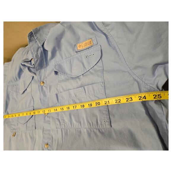 Columbia SPF 50 Vented Caped Fishing Hiking Outdoor Shirt Light Blue Mens Large - Picture 7 of 9